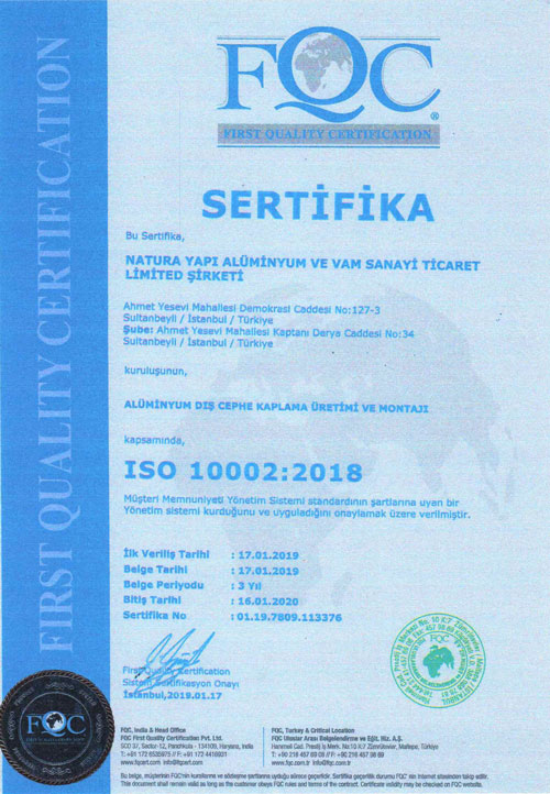 ISO 10002 Belgesi